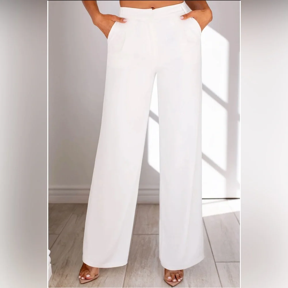 WHITE HIGH RISE PANTS - Picture 2 of 4